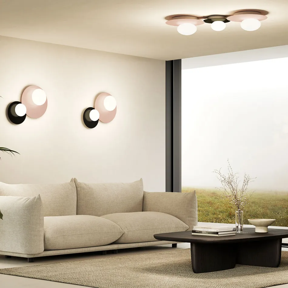 Wall or Ceiling Light in Aluminium, Metal, and White Glass Light - Luma Viadurini