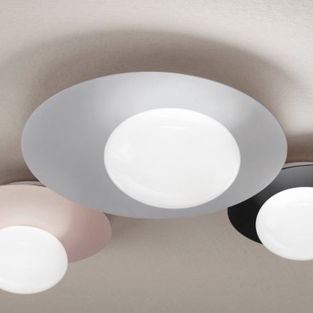 Wall or Ceiling Light in Aluminium, Metal, and White Glass Light - Luma Viadurini