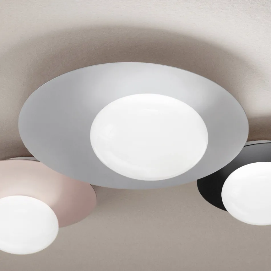 Wall or Ceiling Light in Aluminium, Metal, and White Glass Light - Luma Viadurini