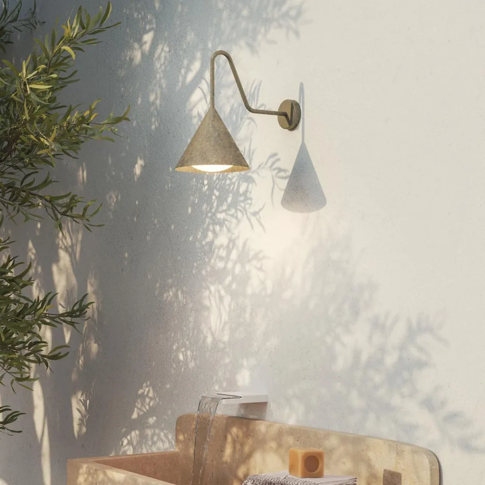 Outdoor Wall Lamp in Glass and Brass Made in Italy - Rain Viadurini