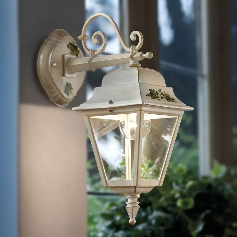 Outdoor Wall Lamp in White Aluminium and Hand Painted Decoration - Gorizia Viadurini