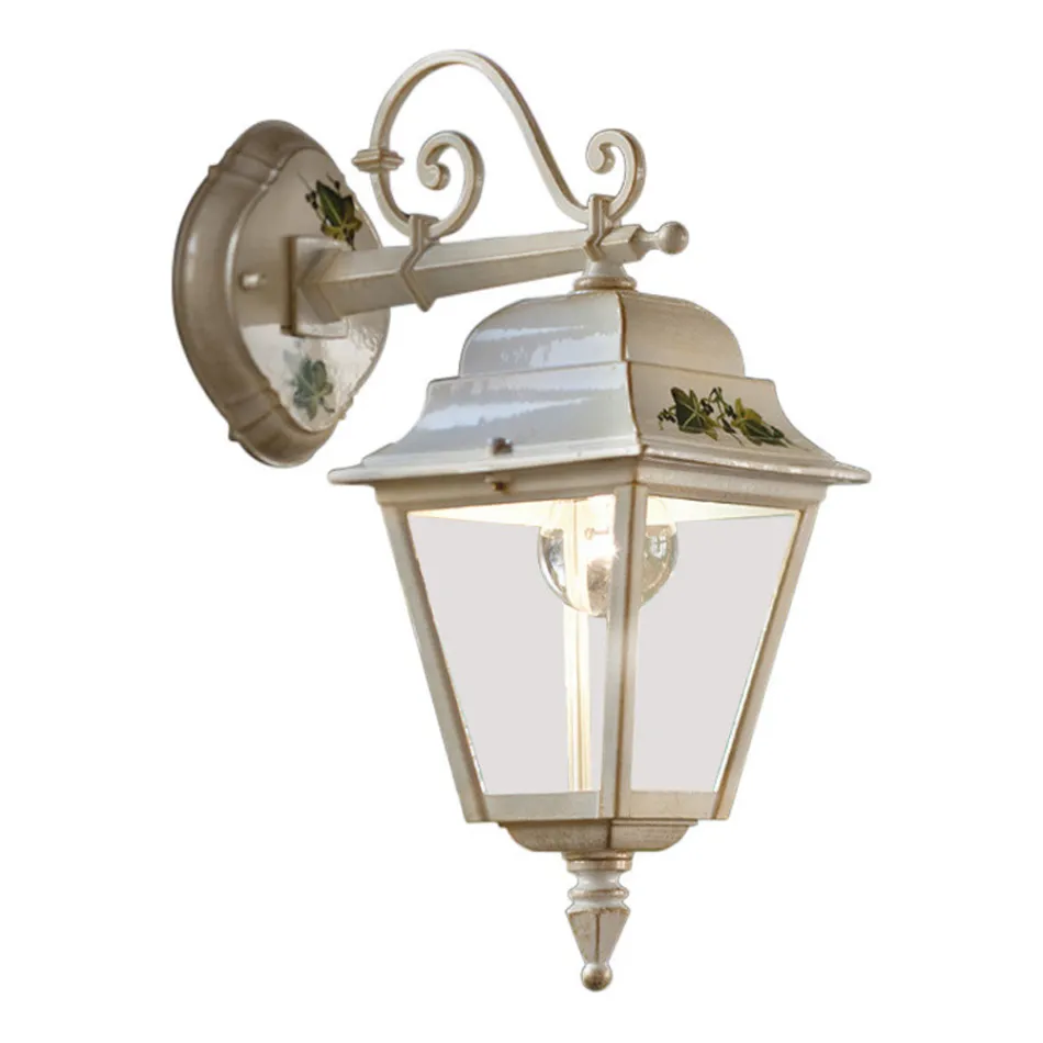 Outdoor Wall Lamp in White Aluminium and Hand Painted Decoration - Gorizia Viadurini