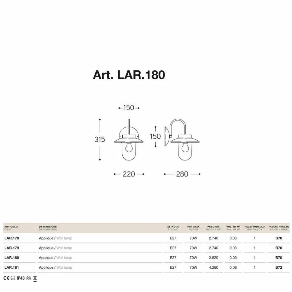 Applique classic La Traviata copper, glass, brass Viadurini