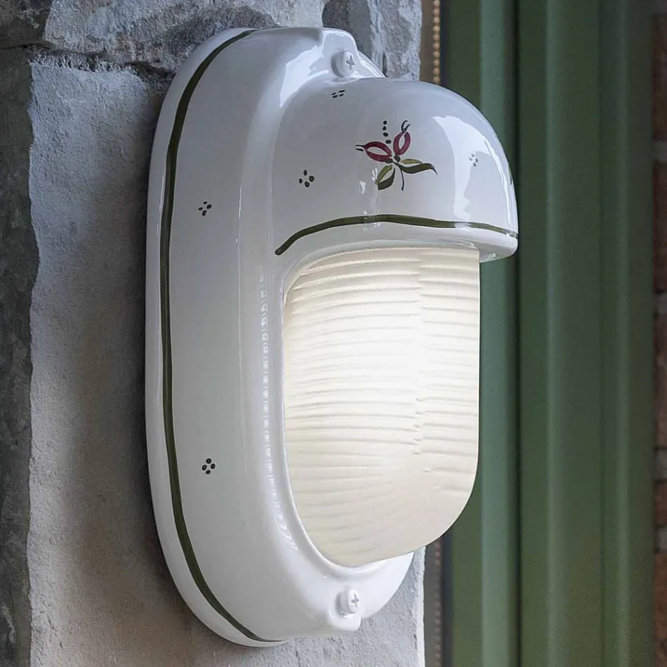 Vertical Outdoor Wall Lamp in Ceramic Hand Painted Flowers - Brindisi Viadurini