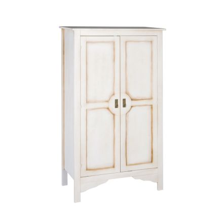 Patinated White Wooden Wardrobe with 2 Doors Made in Italy - Agni Viadurini