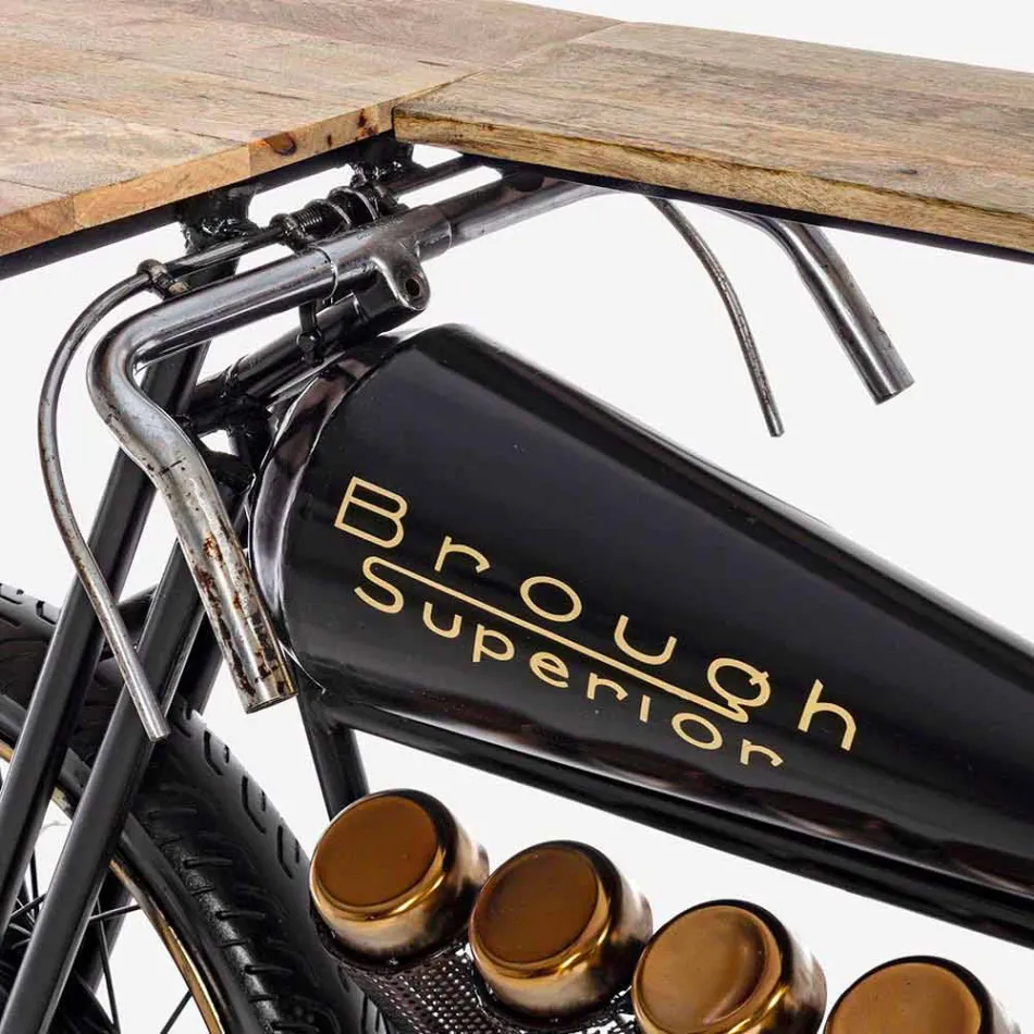 Modern Design Console Bar in Mango Wood and Steel Motorcycle - Shallot Viadurini