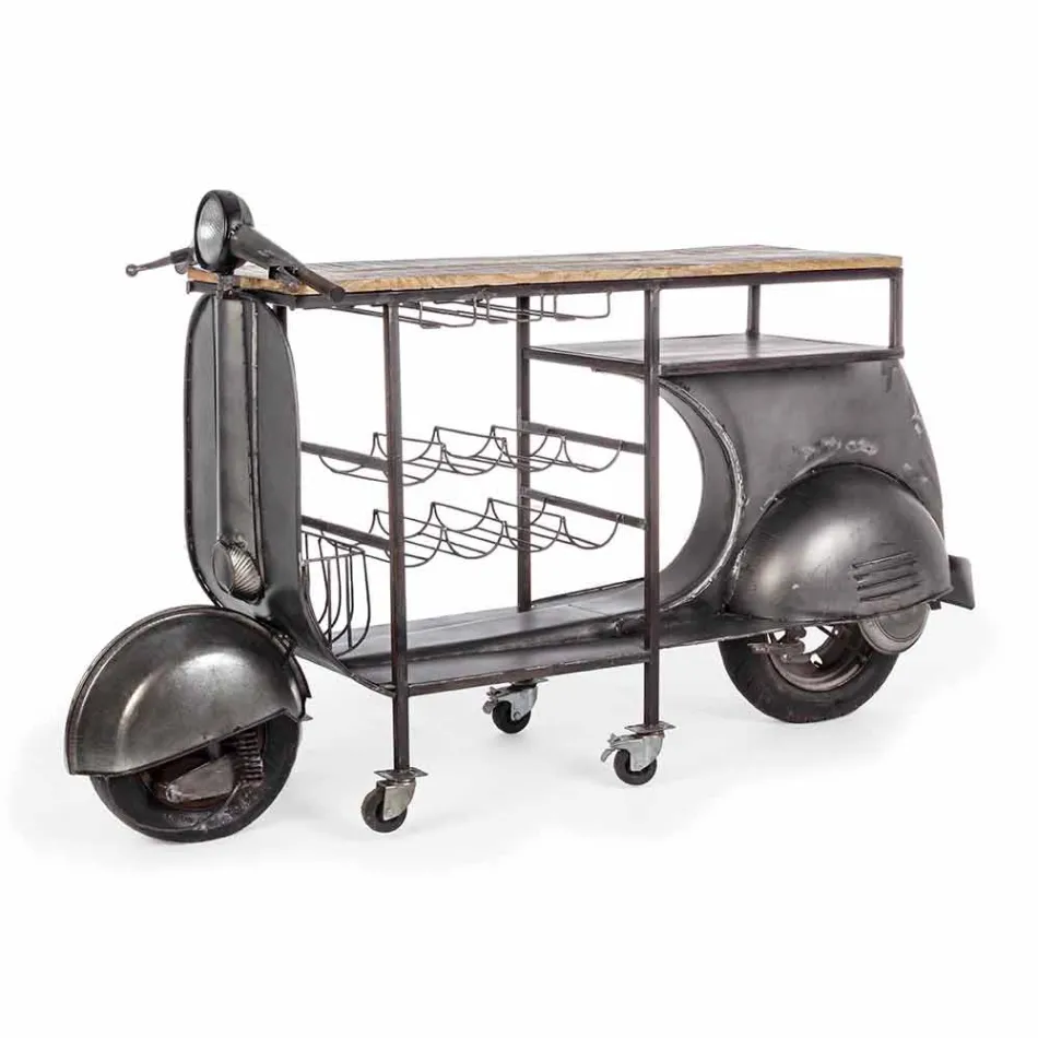 Bar Console in Mango Wood and Vespa in Steel of Modern Design - Shallot Viadurini