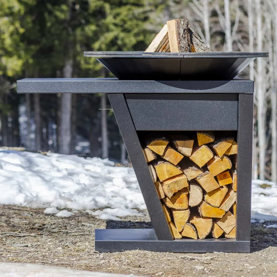 Wood-burning Garden Braai with Worktop and Plate for Cooking – Giorgione Viadurini
