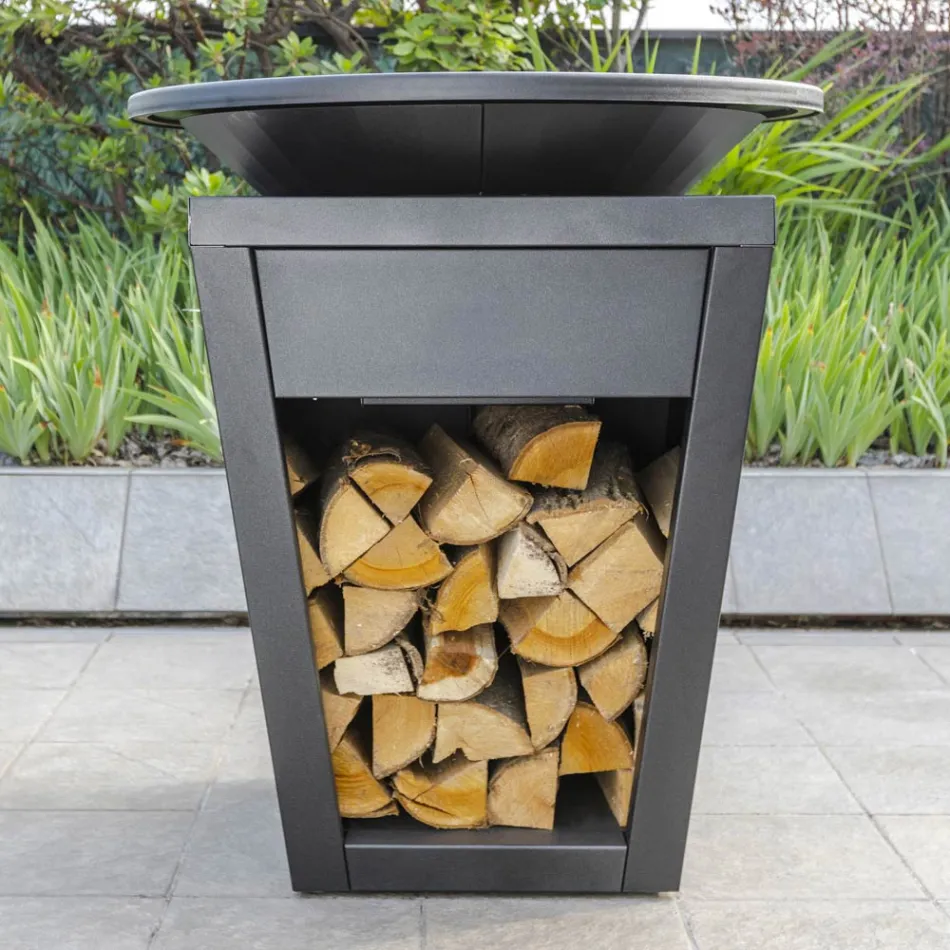 Wood Burning Braai With Cooking Plate And Wood Holder Compartment – Ferran Viadurini