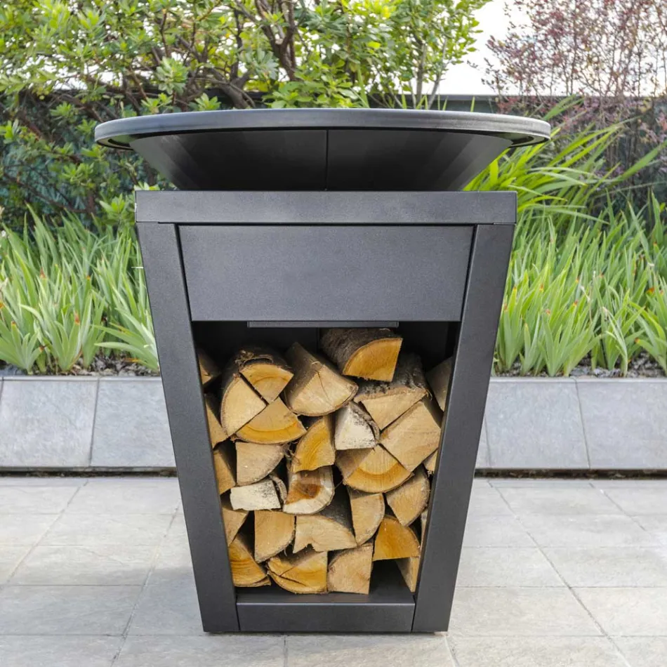 Wood Burning Braai With Cooking Plate And Wood Holder Compartment – Ferran Viadurini