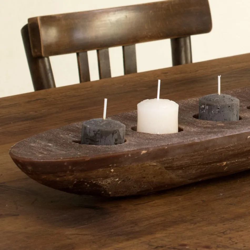 Wax boat with brown or ivory candles included Made in Italy - Ludvig Viadurini