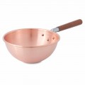 Smooth Solid Copper Bastardella with Wooden Handle 22 cm - Giampiero