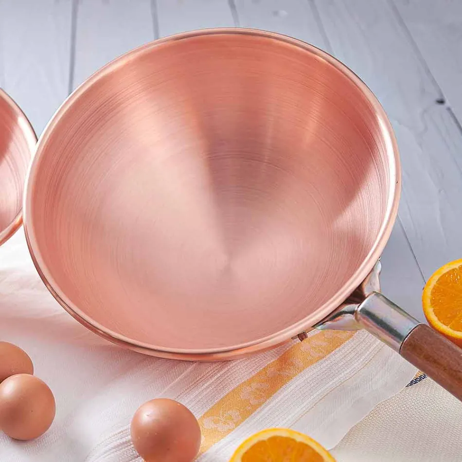 Hand Tinned Copper Bastardella with Wooden Handle 26 cm - Giampiero Viadurini