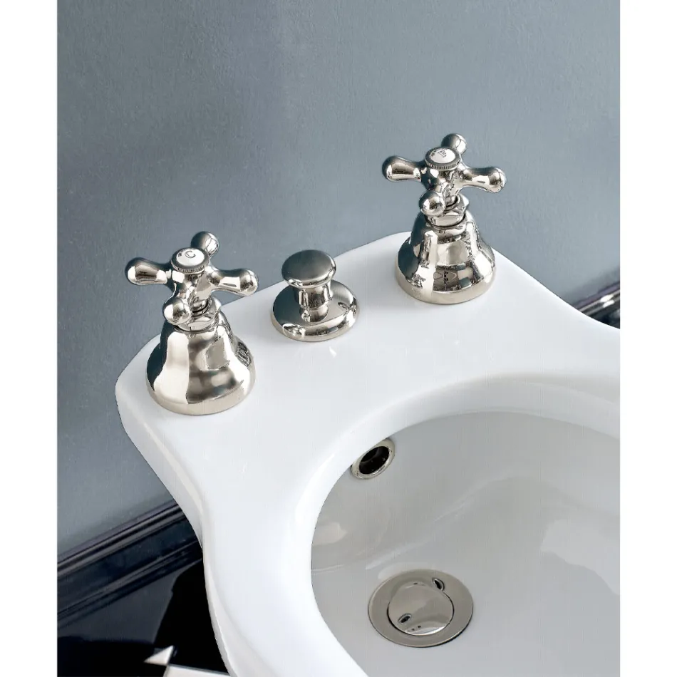 3 Hole Bidet Mixer Drain Internal Delivery Handcrafted Brass - Ercolina Viadurini