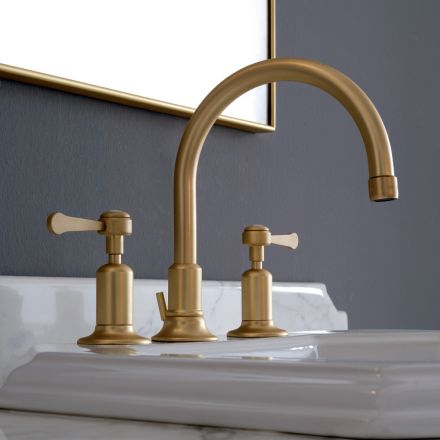 3-hole basin mixer with high spout with brass pop-up waste Made in Italy - Red Viadurini