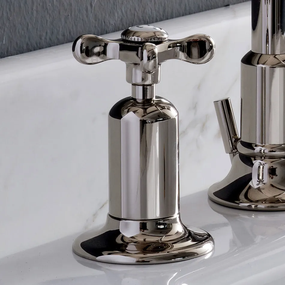 3-hole basin mixer with high spout in nickel finish Made in Italy - Red Viadurini