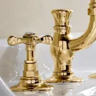 3-hole basin mixer with high spout in classic handmade brass - Fioretta Viadurini