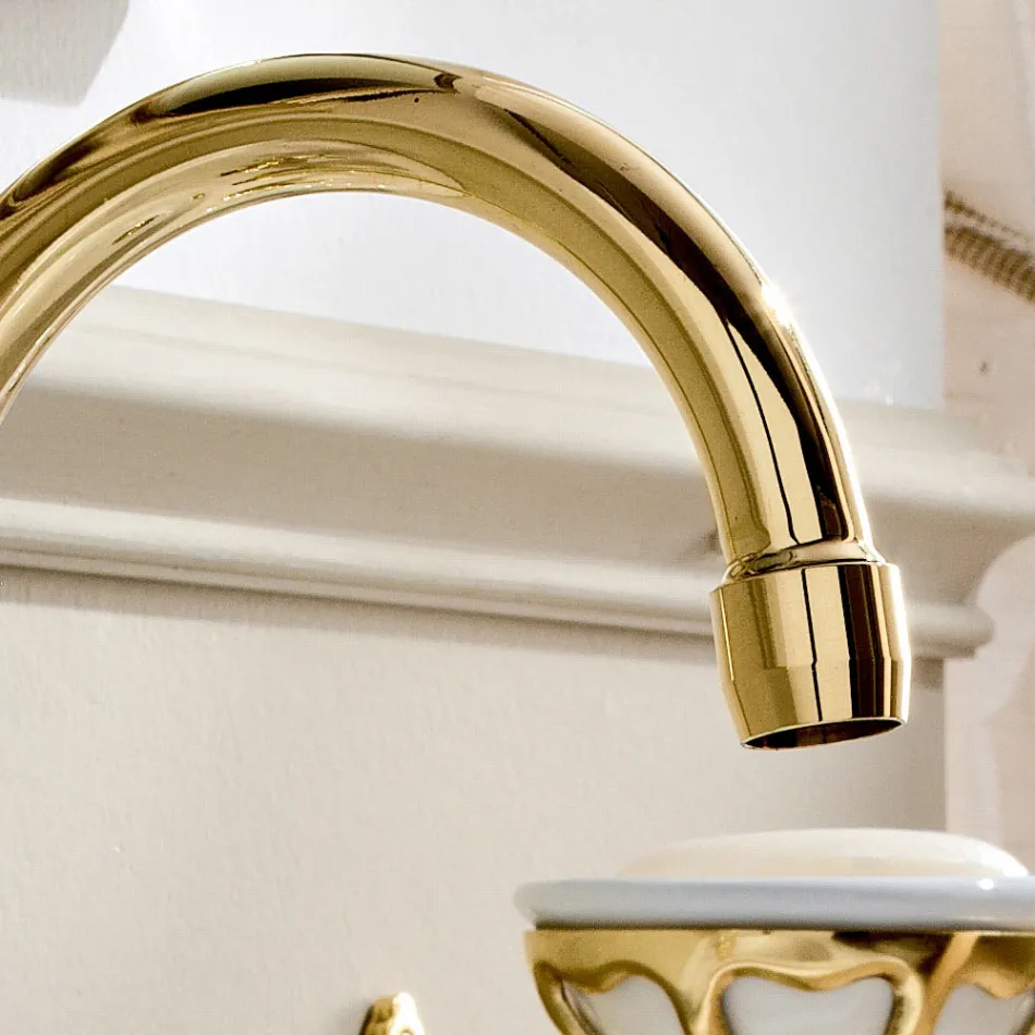 3-hole basin mixer with high spout in classic handmade brass - Fioretta Viadurini