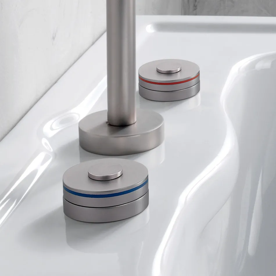 Modern 3-Hole Basin Mixer with Red and Blue Queues Made in Italy - Quito Viadurini