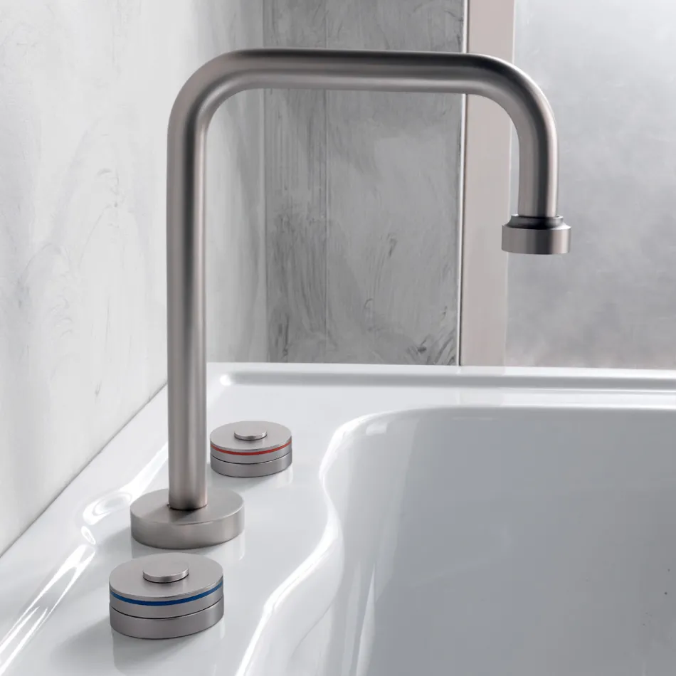 Modern 3-Hole Basin Mixer with Red and Blue Queues Made in Italy - Quito Viadurini