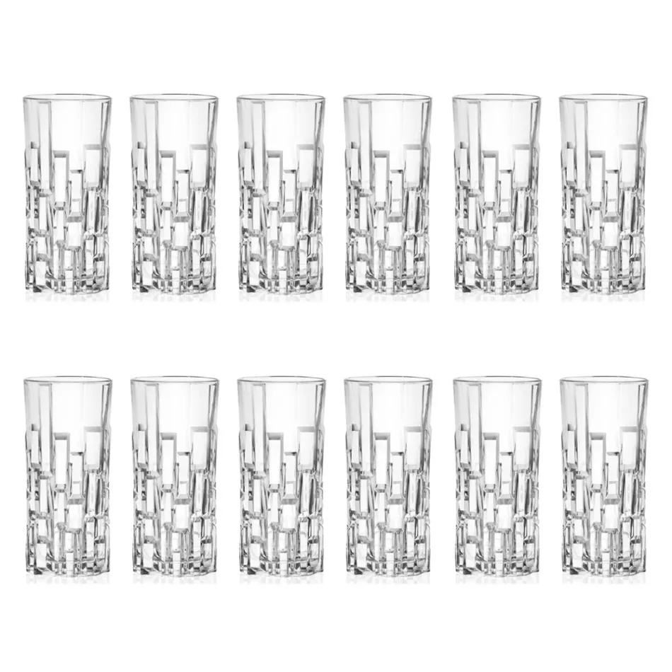 Tall Drinking Glasses in Decorated Ecological Crystal 12 Pieces - Catania Viadurini