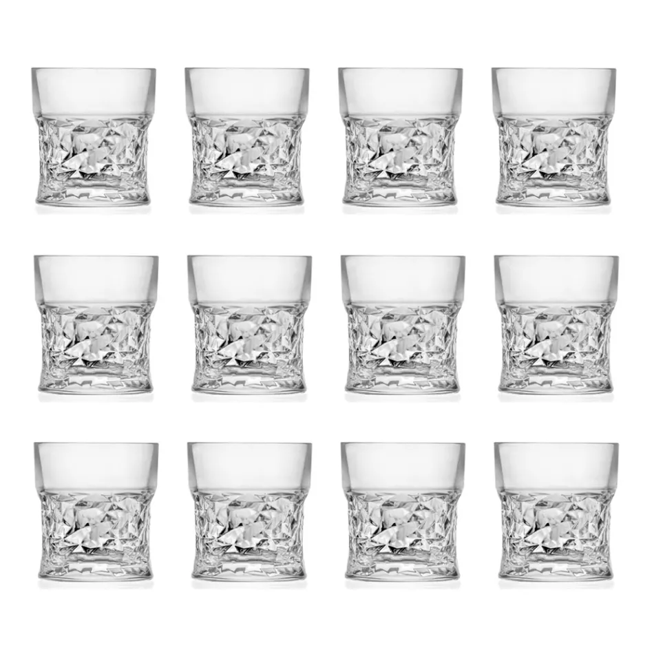 Low Tumbler Glasses in Eco Crystal Square Decoration 12 Pcs - Ritmo Viadurini