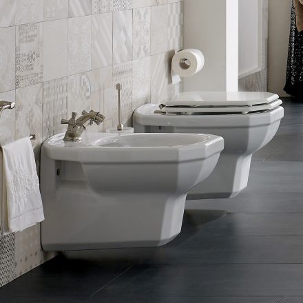 White Ceramic Classic Style Hanging Bidet, Made in Italy - Nausica Viadurini
