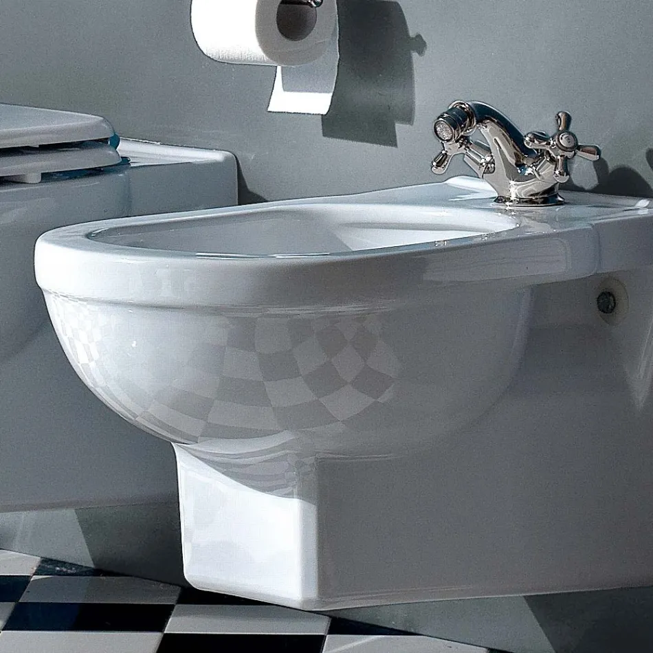 Classic Single-Hole Bidet in White Ceramic Made in Italy - Marwa Viadurini