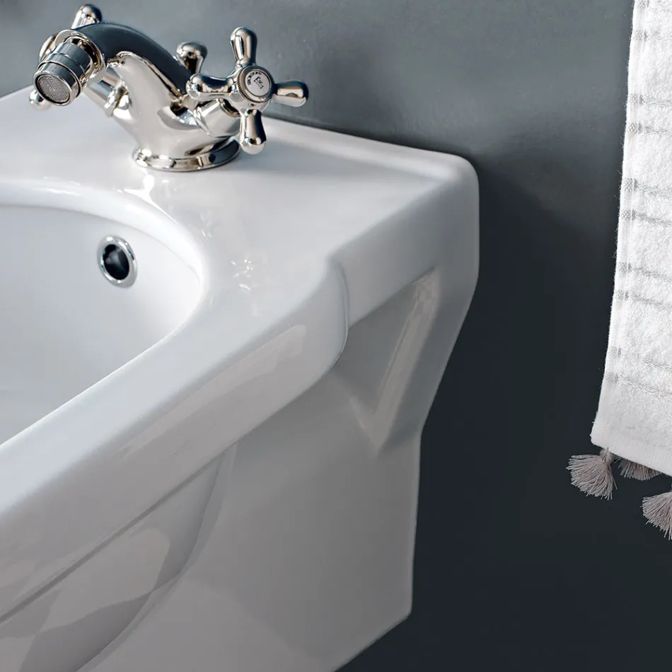 Classic Single-Hole Bidet in White Ceramic Made in Italy - Marwa Viadurini