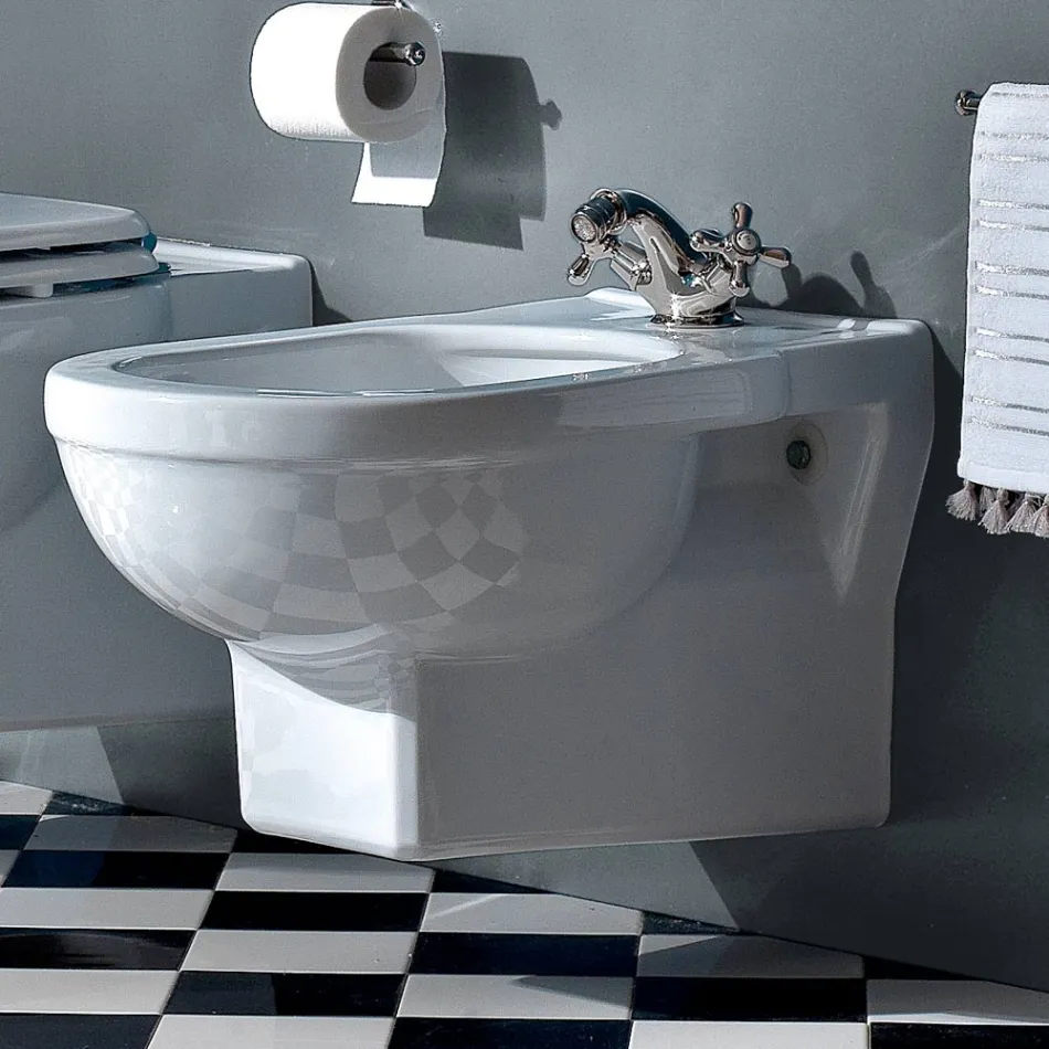 Classic Single-Hole Bidet in White Ceramic Made in Italy - Marwa Viadurini