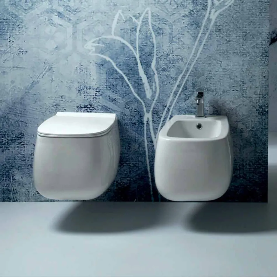 Design suspended bidet in white Gaiola ceramic, made in Italy Viadurini