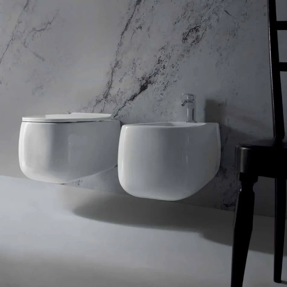 Design suspended bidet in white Gaiola ceramic, made in Italy Viadurini