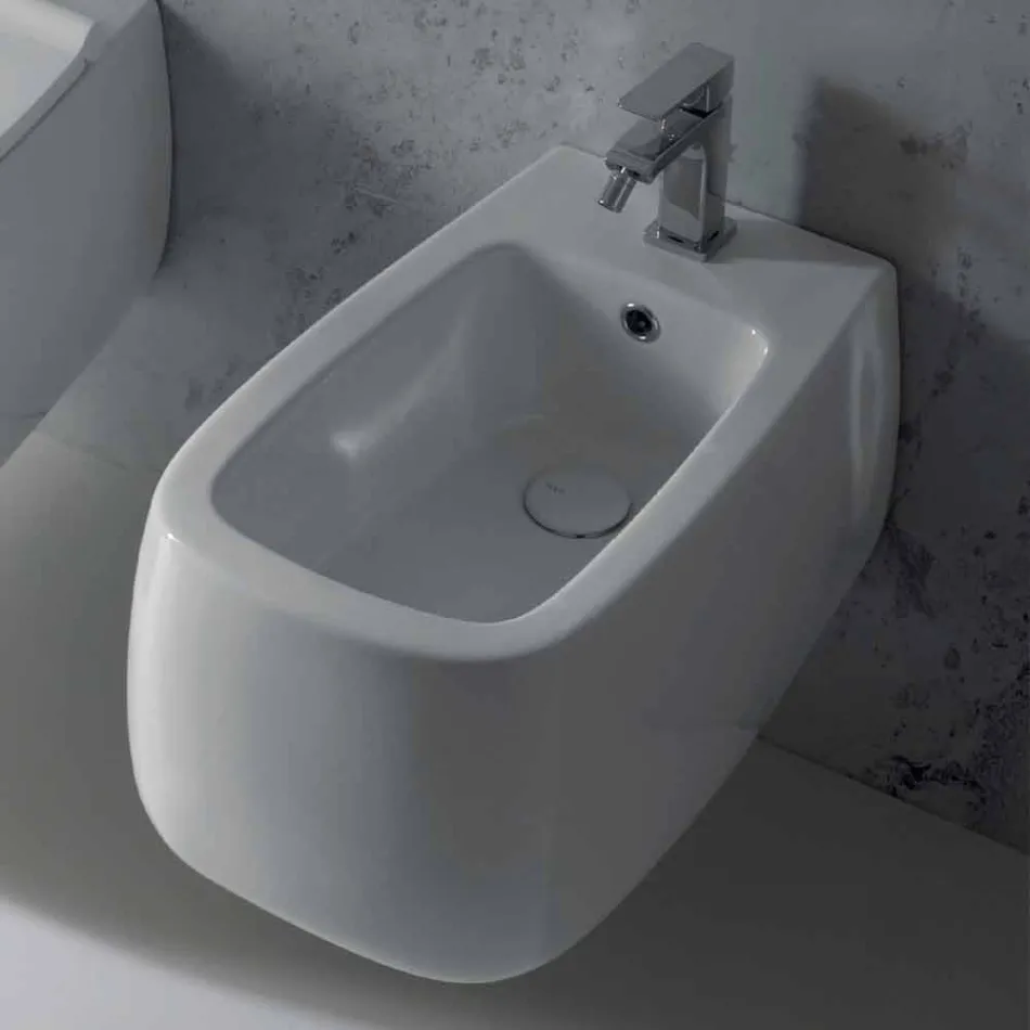 Design suspended bidet in white Gaiola ceramic, made in Italy Viadurini