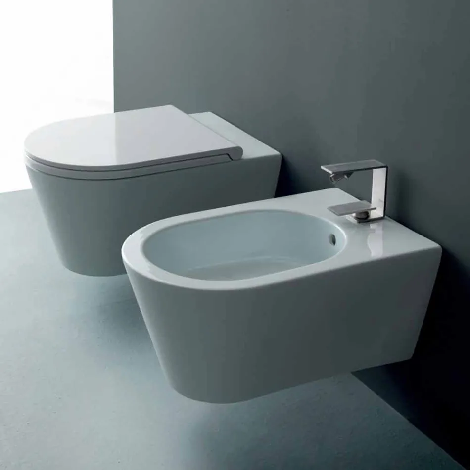Suspended design ceramic bidet Sun Round 57x37cm, made in Italy Viadurini