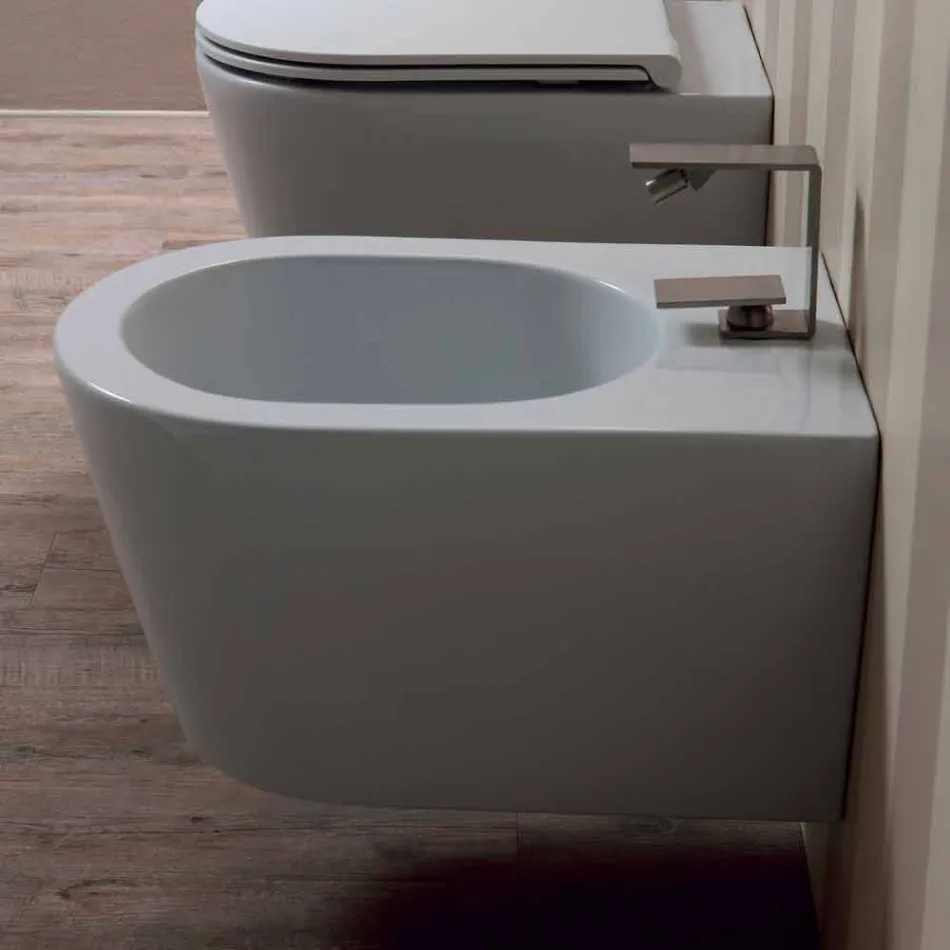 Suspended design ceramic bidet Sun Round 57x37cm, made in Italy Viadurini