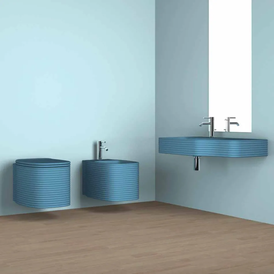 Wall-hung ceramic bidet of modern design produced in Italy, Hamlet Viadurini