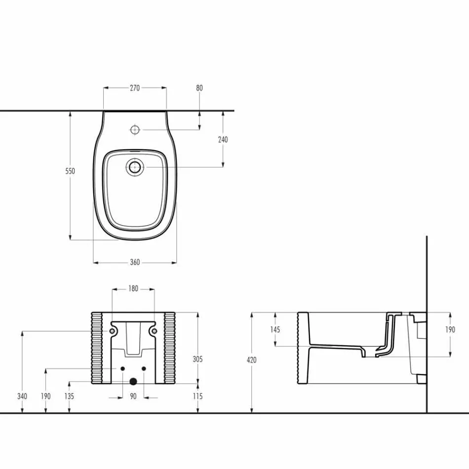 Wall-hung ceramic bidet of modern design produced in Italy, Hamlet Viadurini