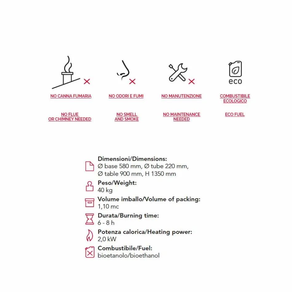 Biocamino outdoor bioethanol with glass top Dean-Table Viadurini