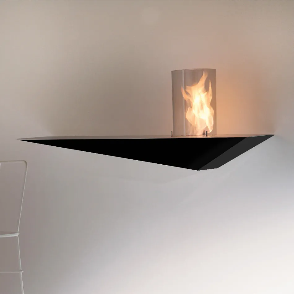 Modern Design Wall Biofireplace in Painted Steel and Glass - Malcolm Viadurini