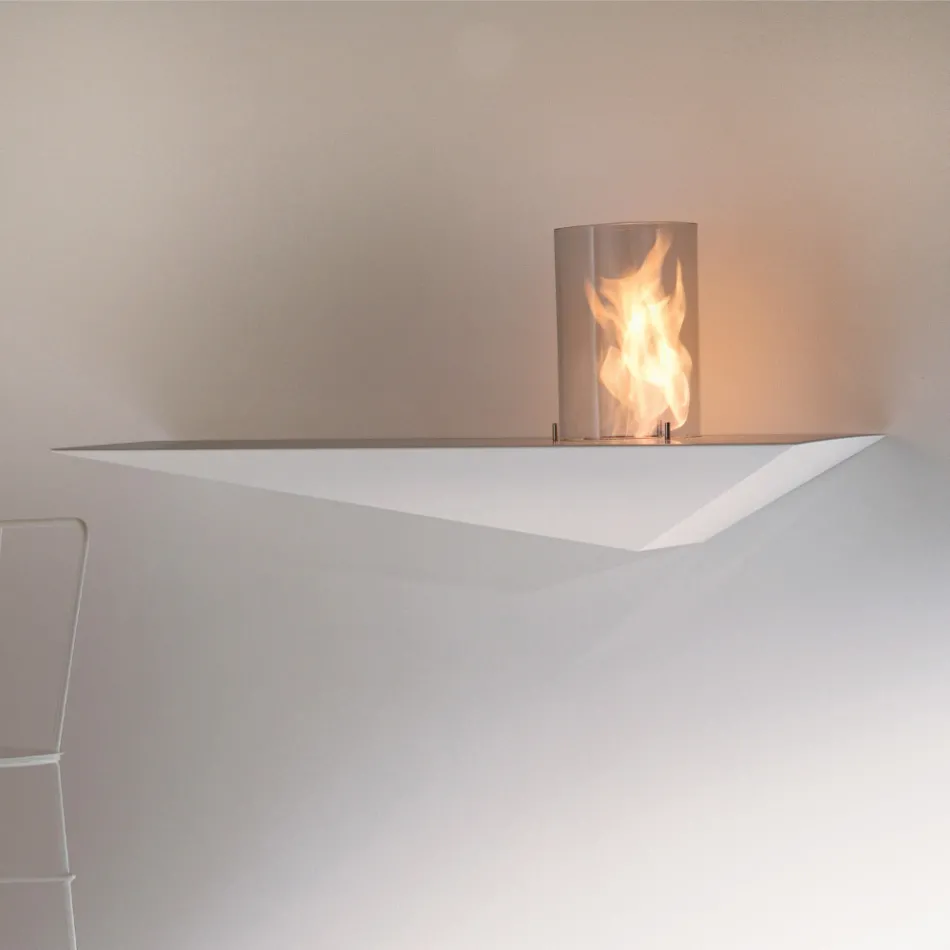 Modern Design Wall Biofireplace in Painted Steel and Glass - Malcolm Viadurini