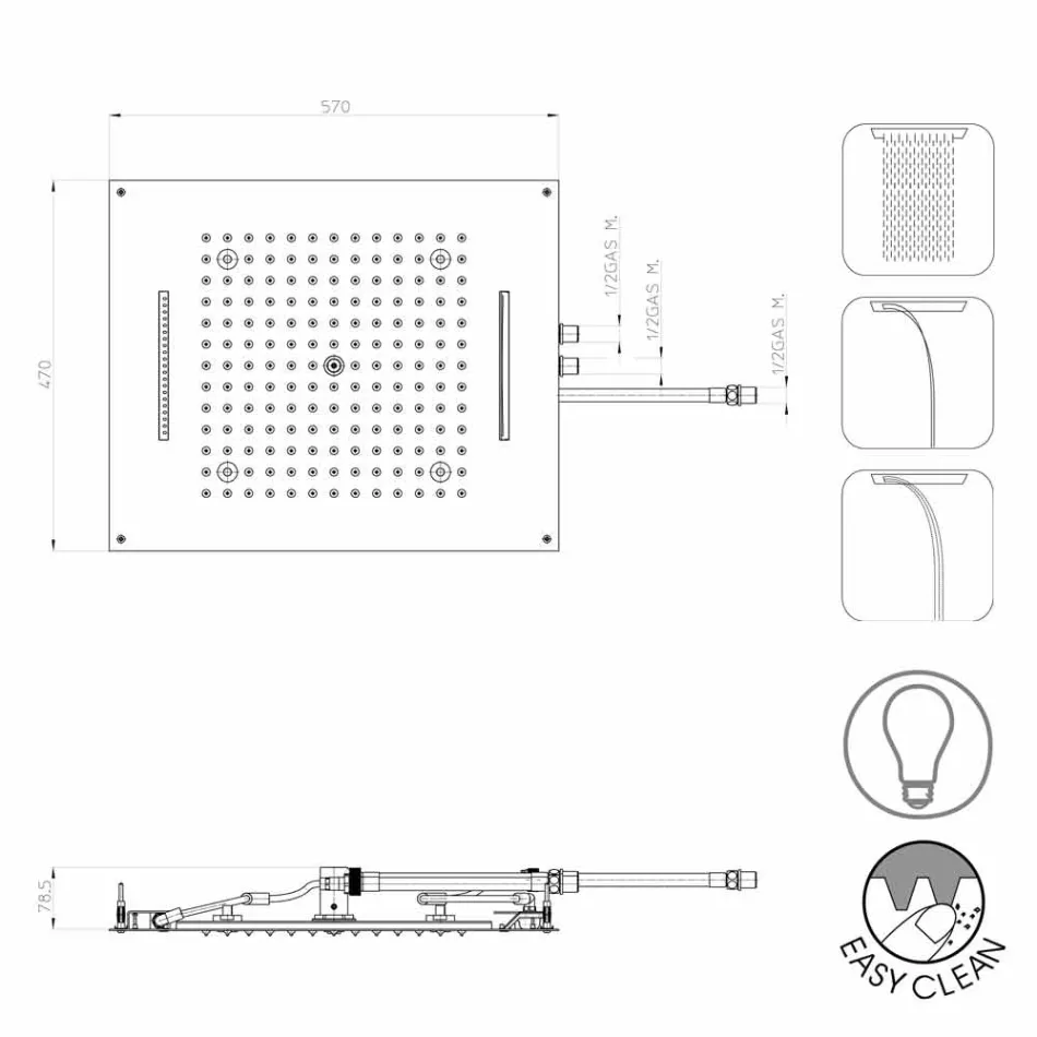 Bossini Dream shower head with three jets with modern colour therapy Viadurini