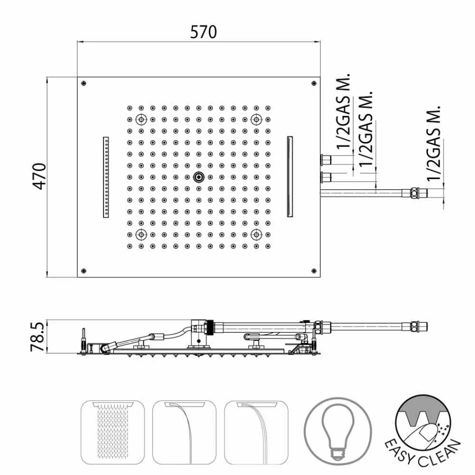 Bossini Dream shower head with three jets with modern LED lights Viadurini