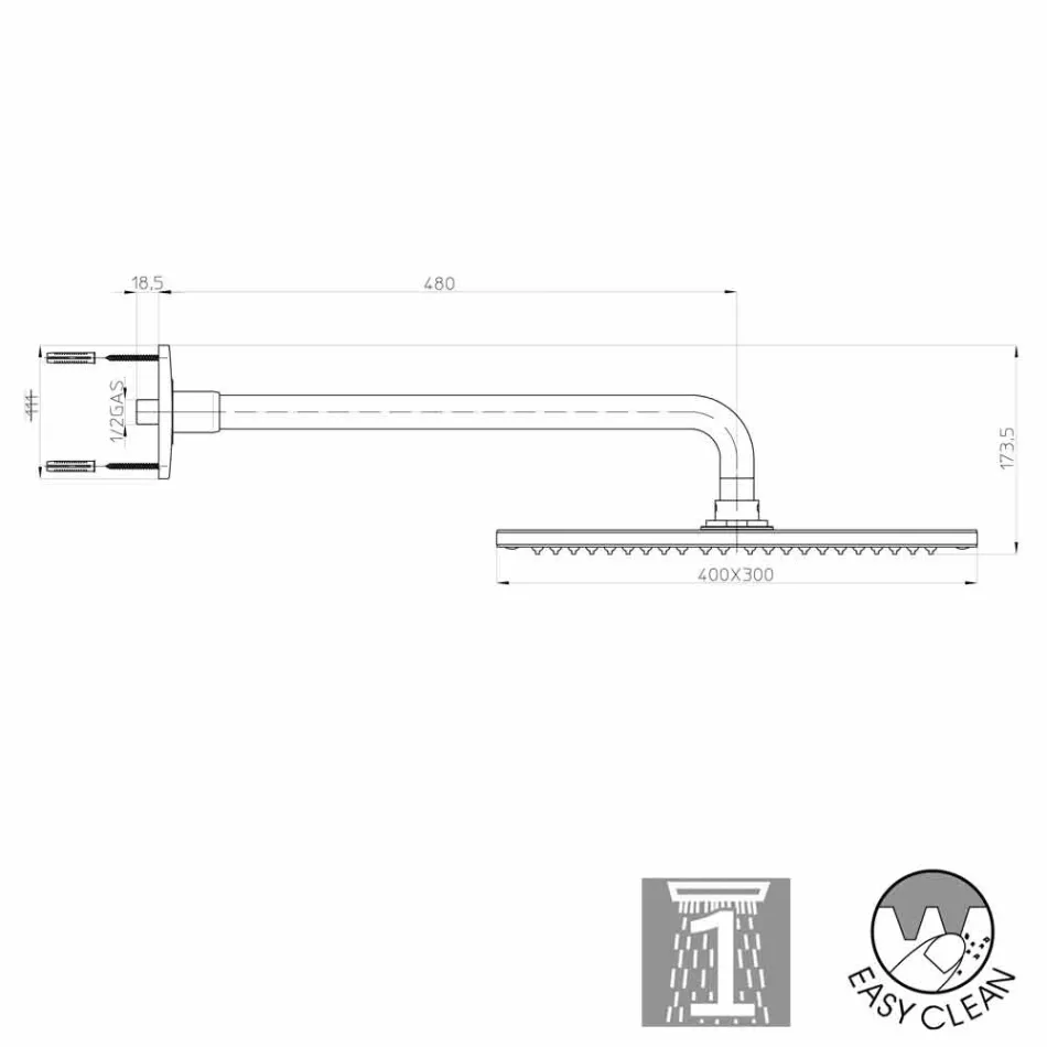 Bossini Dream shower head elegant chrome with single-jet arm Viadurini