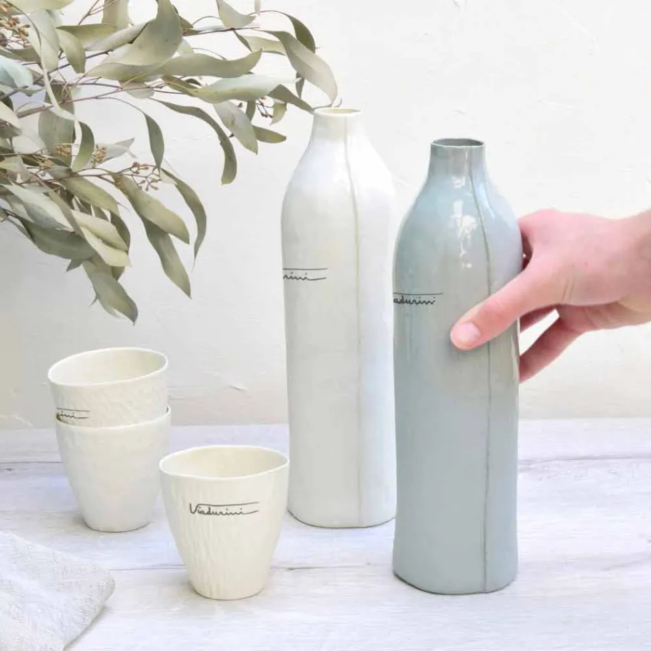 Luxury Design White and Grey Porcelain Bottles 2 Unique Pieces - Arcivero Viadurini