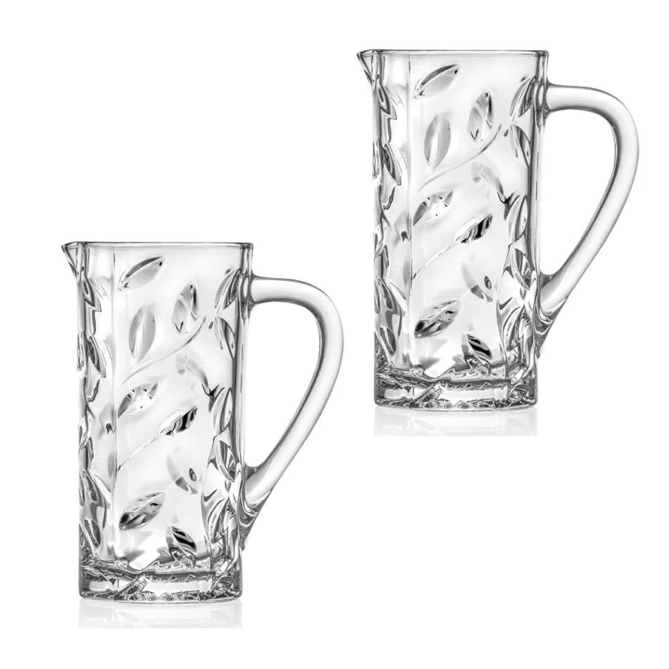 Ecological Crystal Jug with Leaf Decoration in 2 Pieces - Magnolio Viadurini