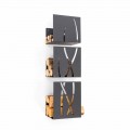 Modern Design Wall Mounted Firewood Holder in Black Steel 3 Pieces - Garigliano
