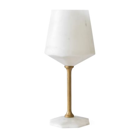 Wine Glass in Satin White Carrara Marble and Brass Design - Caglio Viadurini