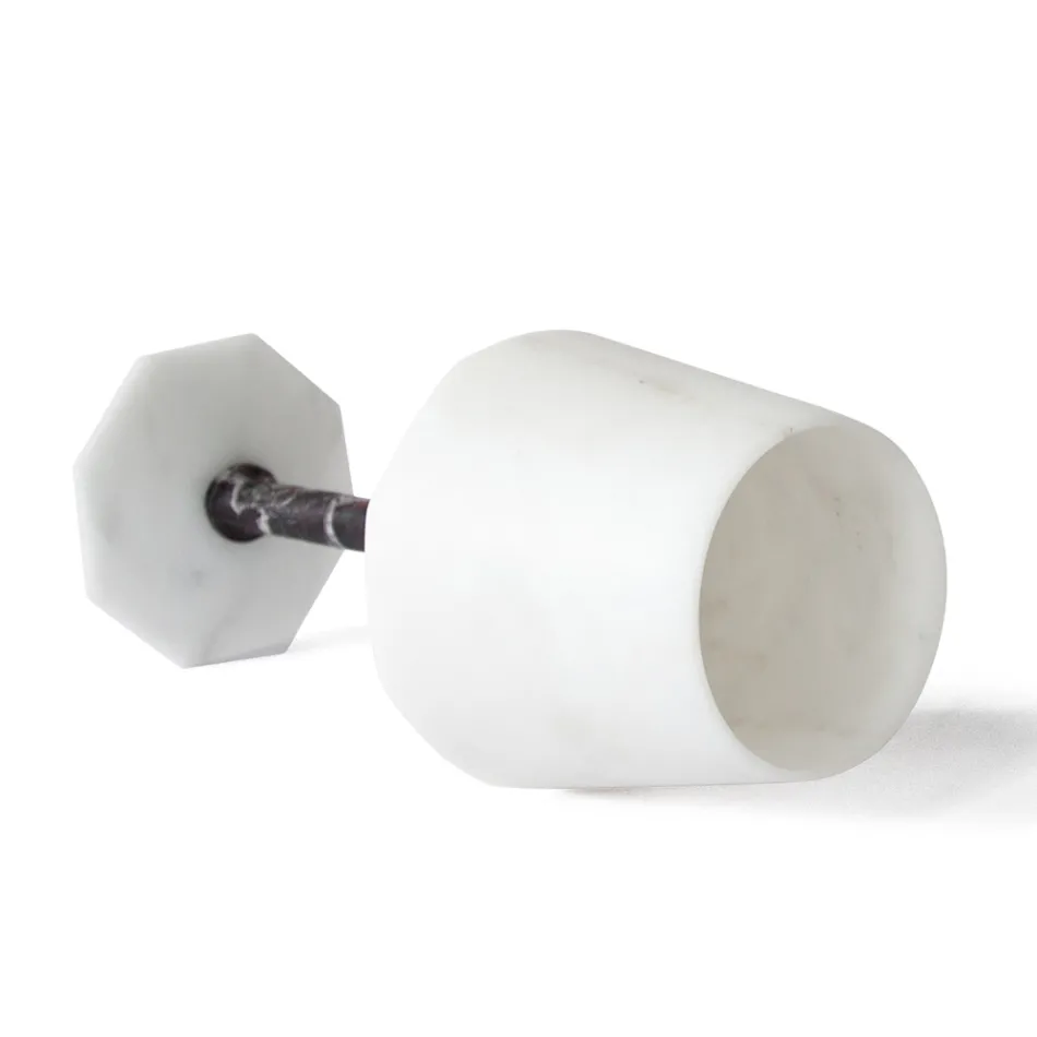 Wine Glass in Satin White Carrara Marble and Red Levanto - Caglio Viadurini