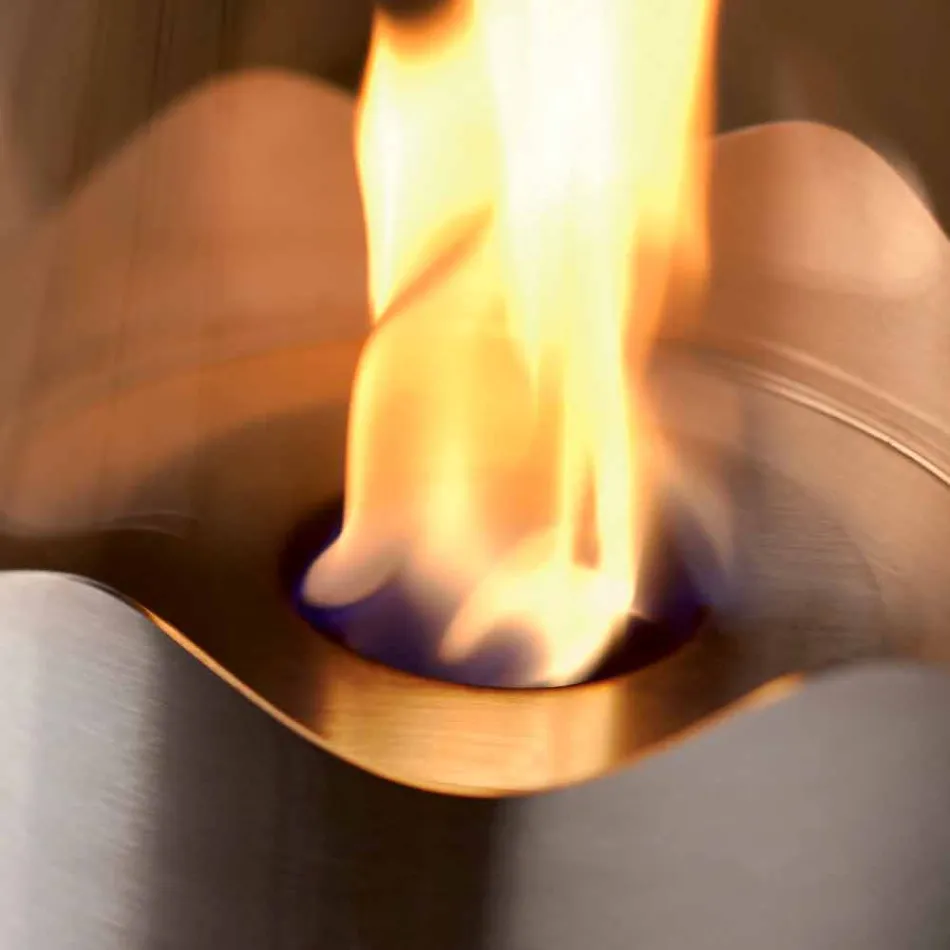 Bioethanol fireplace with stainless steel table and glass Leon, made in Italy Viadurini