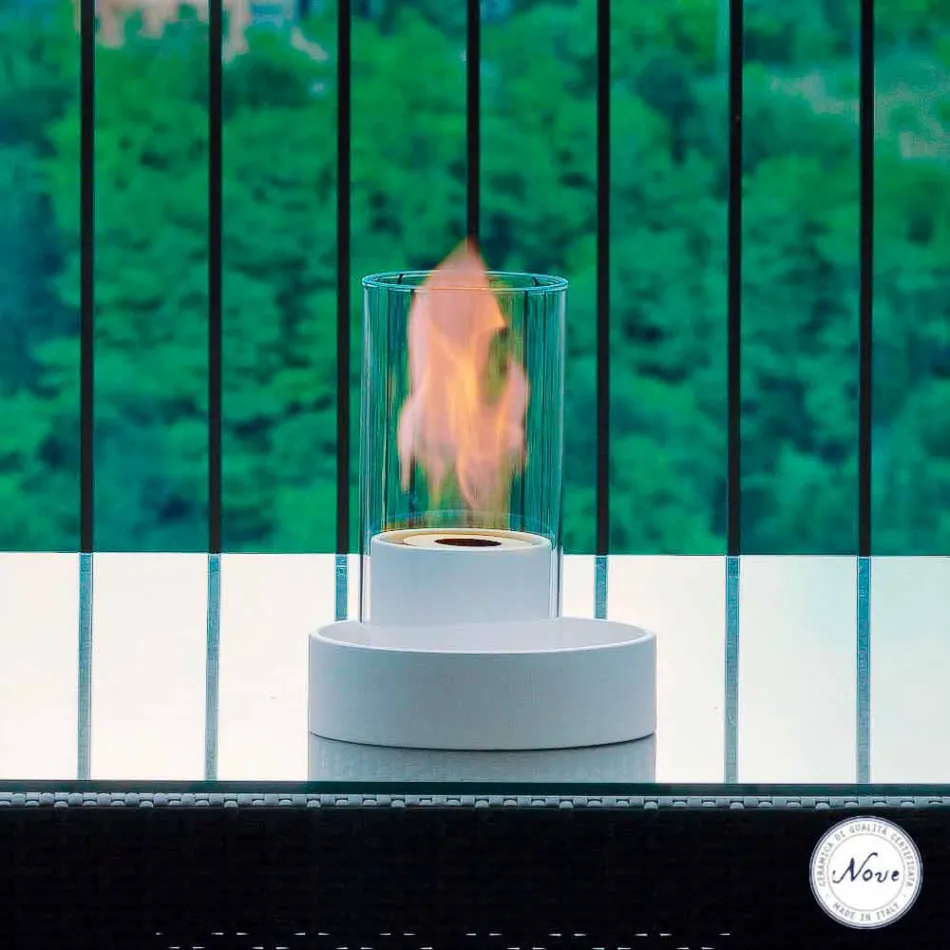 Fireplace with ceramic and glass table bioethanol Jim, made in Italy Viadurini